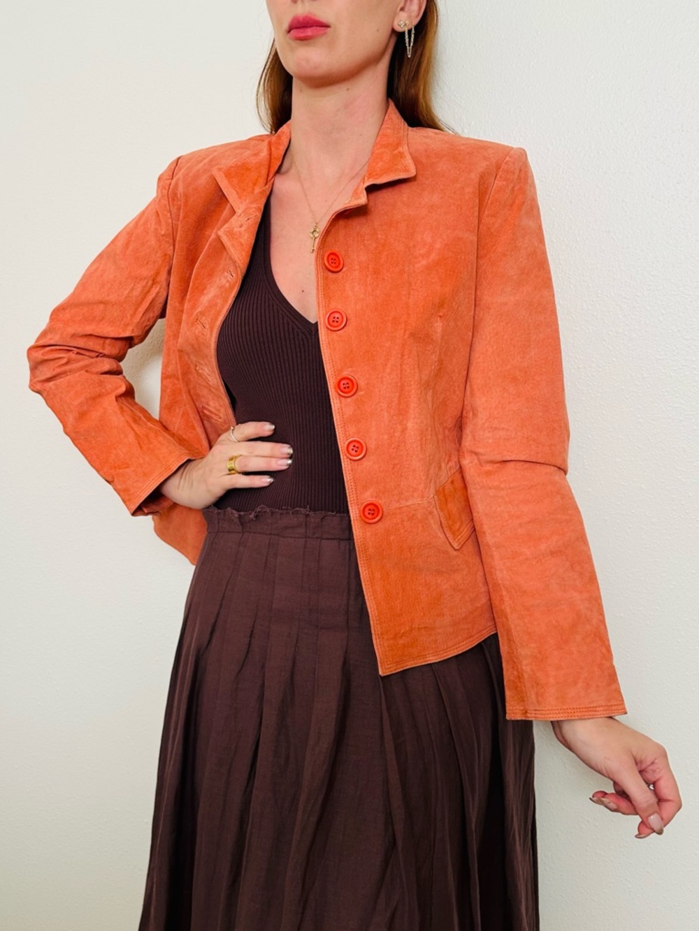 New Chadwick's Coral Genuine Suede Leather Blazer Jacket Boho